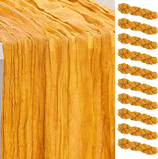 10 Pack Gold Cheesecloth Table Runner 35x120 Inch 10Ft Rustic Gauze Cheese Cloth Table Runner Sheer Cheesecloth Table Runners for Wedding Party Bridal Shower Decoration