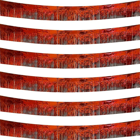 6 Pack Red Total 60 Feet Foil Fringe Garland Metallic Tinsel Banner Wall Hanging Drapes Parade Float Skirting Decorations for Trailer Mardi Gras Party Birthday Wedding (Red)