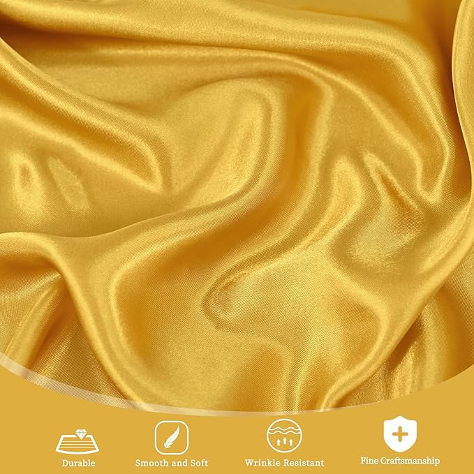 12 Pack 120 Inch Gold Satin Tablecloth - Premium Bright Silky Round Tablecloth Overlay Smooth Fabric Table Cover, Table Decoration for Wedding Party Banquet Events Restaurant Kitchen Dining