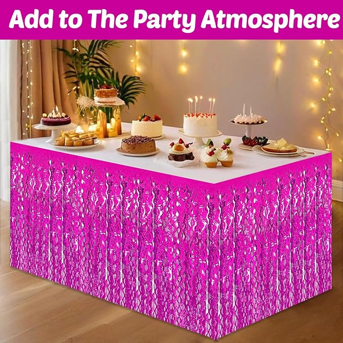 6 Pack 29x108 Inch Rose Red Wave Foil Fringe Table Skirts Metallic Banner for Tinsel Streamer Garland Backdrop for Parade Floats Mother's, Graduate, Mardi Gras, Birthday, Wedding Party Decorations