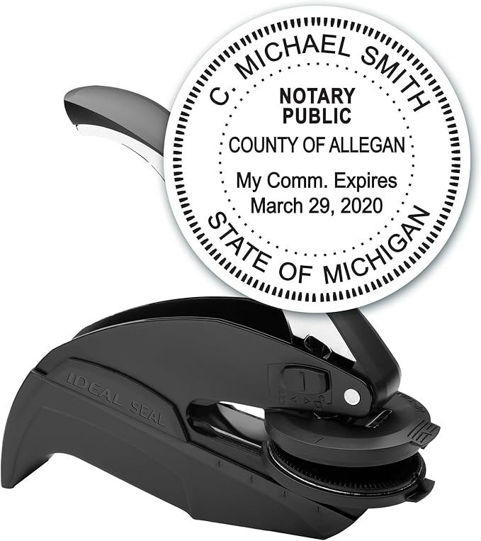 MaxMark Notary Seal Round Embosser for Michigan State - Includes Gold Burst Seal Labels (50 Count)