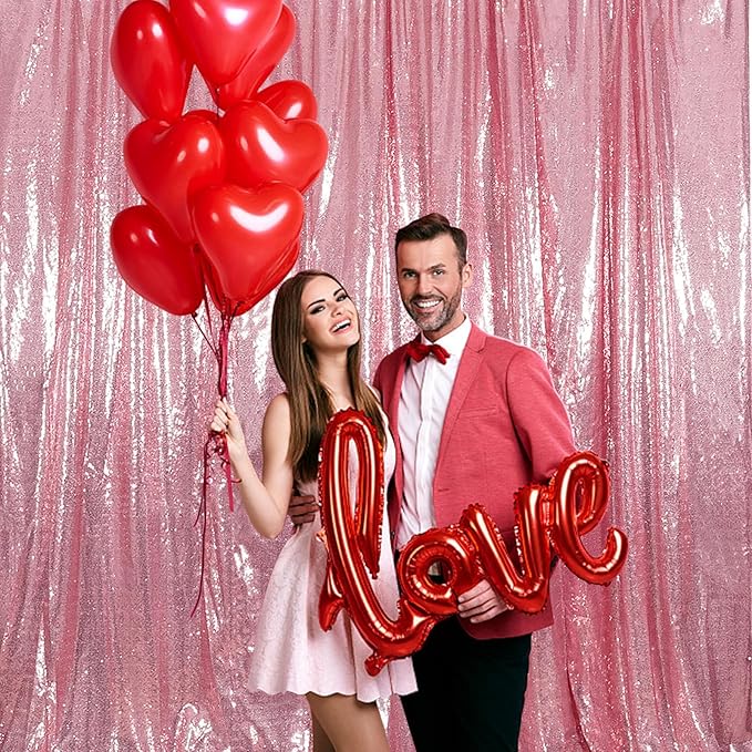 Juya Delight Pink Sequin Backdrop Curtain,Non See Through Photo Background Backdrop,Shimmer Wall Backdrop for Party,6FTx8ft,Fuchsia Pink