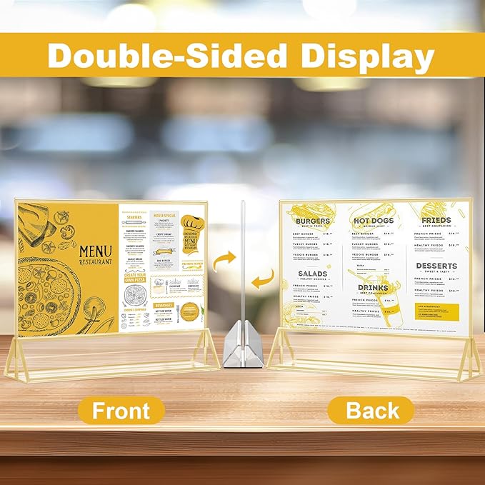 EHWINE 12 Pack Acrylic Sign Holder 4 x 6 Horizontal, Double-Sided Stand up Table Top Sign Holders, Gold Acrylic Picture Frame Menu Flyer Paper Holder Display Stand for Office Business Store Wedding Party