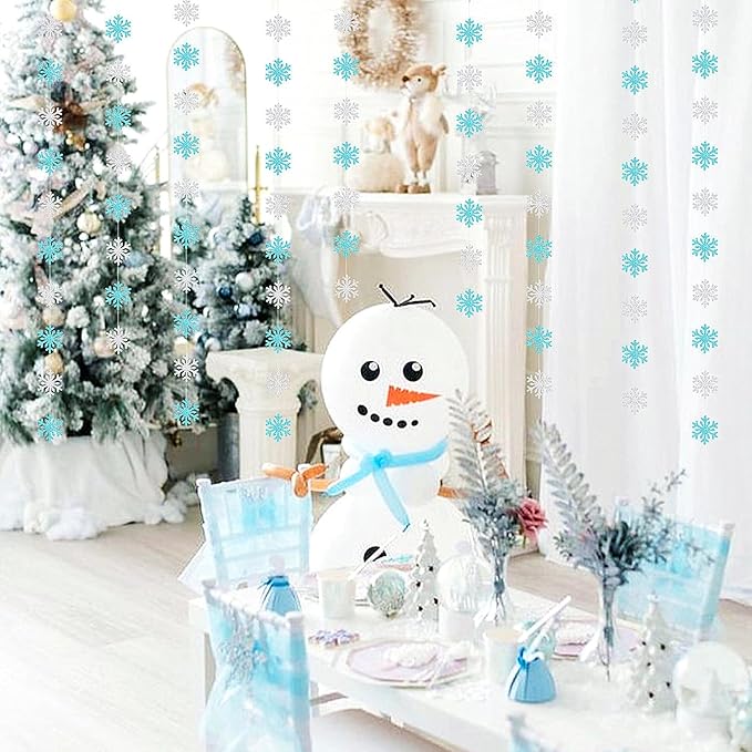Snowflake-Snow Teal-Silver Christmas Party-Decoration Garland - 52ft Turquoise Winter Wonderland Frozen Ornaments Hanging Paper Streamers,New Years Birthday Baby Shower Wedding Ceiling Decor Hugfond