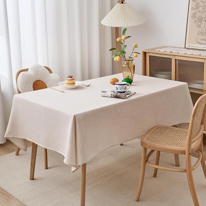 NLMUVW Rectangle Linen Tablecloth 84 Inch, Farmhouse Table Cloth Textured Rustic Water Resistant Table Cover for Kitchen Dining Party Coffee, 54 X 84 Inch