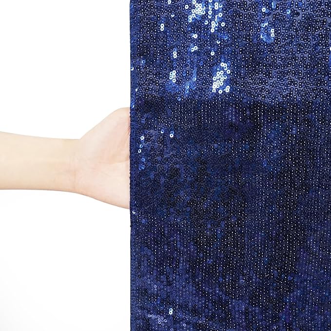 Poise3EHome 6Ft x 8Ft Navy Blue Sequin Backdrop Curtain, Glitter Thick Satin Sequin Background Drapes, Sparkly Backdrop for Weddings, Parties, Xmas, Thanksgiving Decor