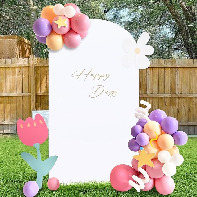 SoarDream White Wedding Arch Backdrop Cover 6.6FT Spandex Fitted White Wedding Arch Covers Round Top Chiara Arches Backdrop Cover Fabric for Birthday Balloon Party Decoration