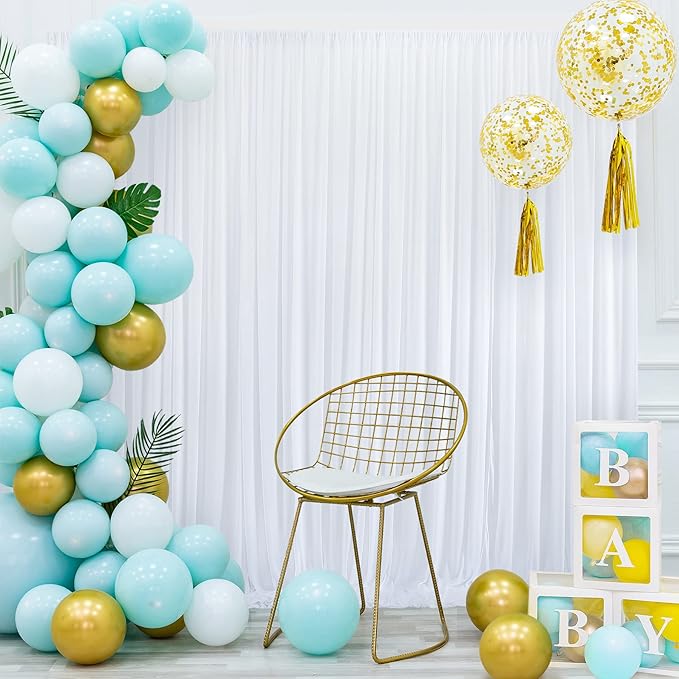 20 ft x 8 ft White Backdrop Curtain Drapes for Wedding Parties, 4 Panels 5 ft x 8 ft Wrinkle Free Polyester Photo Drapes for Birthday Party Baby Shower Backdrop Stand