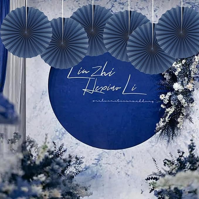 Blue Party Decorations,Blueberry Party Decorations Decorations Party Paper Fans Bulk 16in,Graduation Decoration Classroom Decor, Western Themed Party Decorations 30 Color DIY Set （Deep Blue）