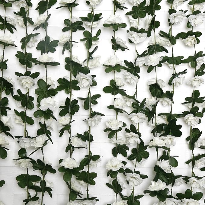 12 PCS 98.4 FT Artificial Flower Garland White Rose Garland for Wedding Room Decor（12,White）