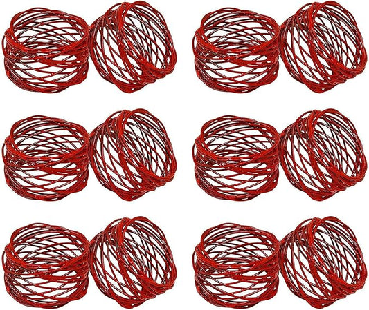 Handmade Round Red Mesh Napkin Rings Set of 12 Holder for Dinning Table Parties Everyday, Dia: 2 Inch