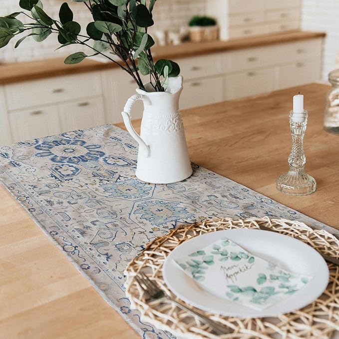 Snycler Table Runner Boho Table Runners Vintage Elegant Farmhouse Table Center Linen Decor for Home Dining Party Entrance (13x48 Inch) Boho-White