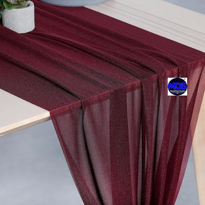 MDS Halloween Chiffon Table Runner - 15 Pack, 29 x 170 Inches, 14ft Each - Sheer Spooky Table Runners for Haunted House Parties, Trick-or-Treat Tables, Witchy Décor, Wedding & Events - Burgundy