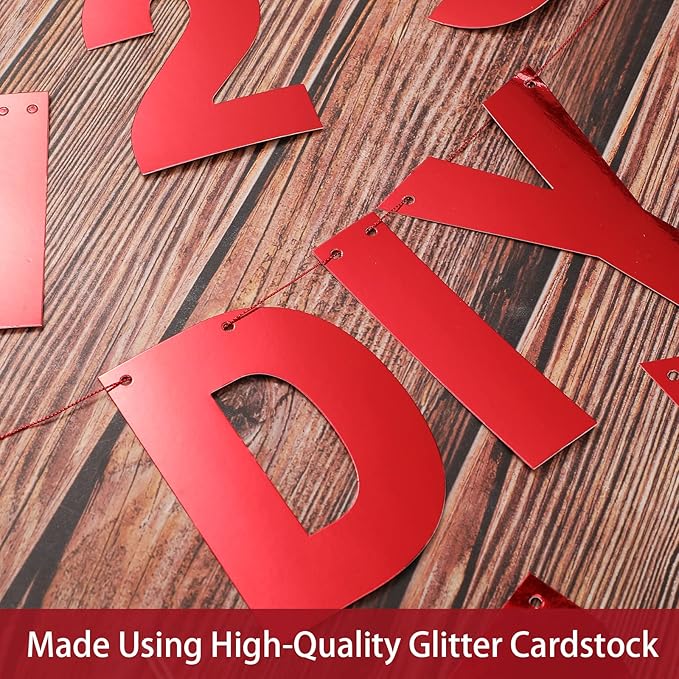 TaoBary 112 Pcs DIY Letter Kit Glitter Customizable Banner Letters Include 107 Letters and Numbers 3 Rope and 2 Needles for Birthday Halloween Christmas Wedding Valentine Party Decor(Bright Red)