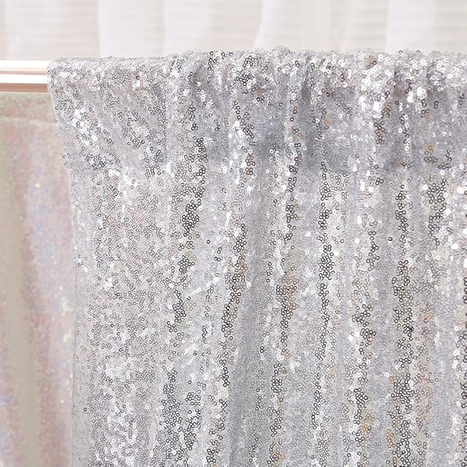 Poise3EHome Silver Sequin Backdrop, 20Ft x 10Ft Glitter Photography Background Curtains for Party Baby Shower Wedding Birthday Christmas Thanksgiving Halloween Decoration