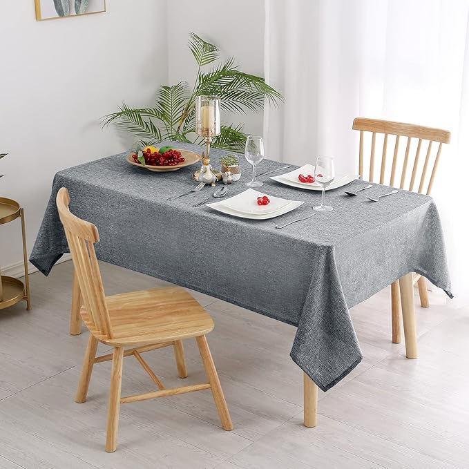 Hiasan Faux Linen Rectangle Tablecloth - Wrinkle and Stain Resistant Washable Table Cloth for Kitchen Dining Room Holiday Table Cover for Party Dinner, Grey, 30 x 60 Inch