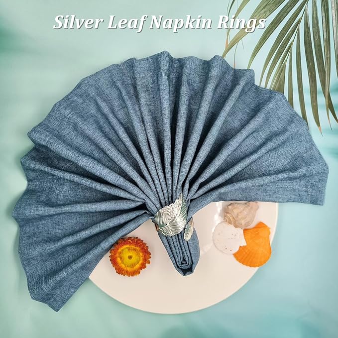 Silver Napkin Rings Set of 50,Metal Leaf Napkin Ring Silver Holders Bulk for Weddings Holiday Dinner Party Fall Halloween Thanksgiving Christmas Dinner Table Decorations