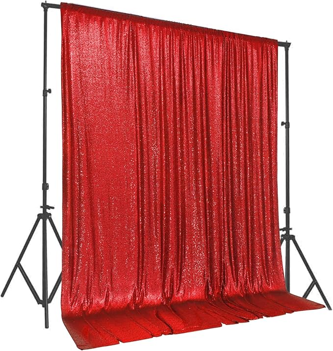 PartyDelight Red Sequin Backdrop Curtain 8FT X 8FT Sparkly for Wedding Party Room Decorations