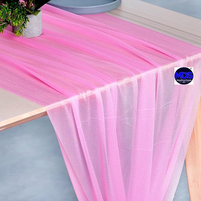 MDS Halloween Chiffon Table Runner - 10 Pack, 29 x 170 Inches, 14ft Each - Sheer Spooky Table Runners for Haunted House Parties, Trick-or-Treat Tables, Witchy Décor, Wedding & Events - Bubblegum Pink