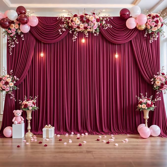 40ft x 12ft Burgundy Backdrop Curtains Wrinkle Free Backdrop Curtain for Wedding Parties Maroon Fabric Backdrops Drapes Back Drop Cloth Bridal Shower Stage Curtains Wedding Decorations for Reception