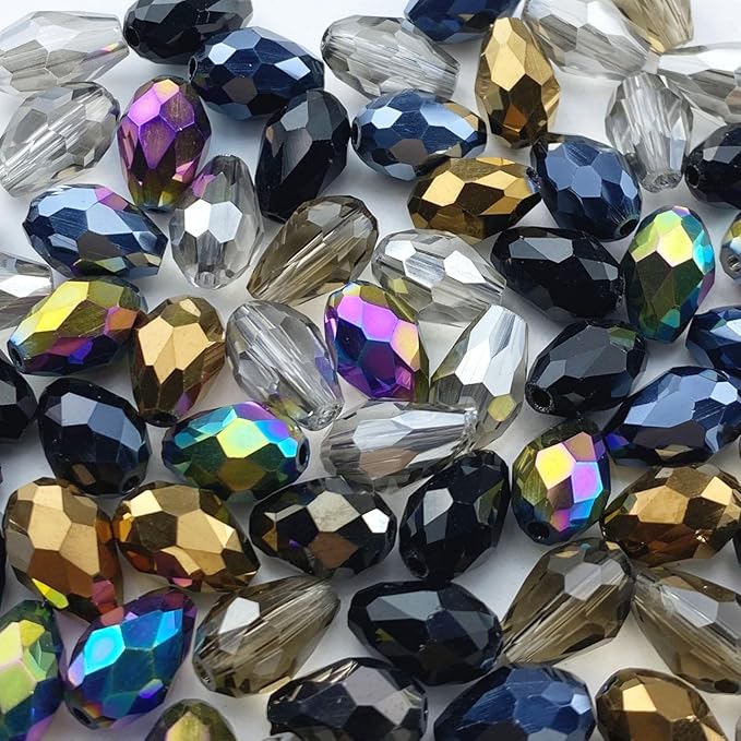 200pcs 3x5mm Teardrop Crystal Glass Beads Vertical Hole Faceted Loose Spacer Beads for DIY Craft Jewelry Making Necklace Bracelet Earring Wind Chimes(Black Series)