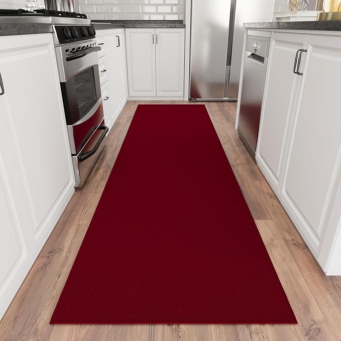 Sweet Home Stores SH Non-Slip Solid Rubberback Indoor Runner Rug for Kitchen, Hallways, Bathroom, Entrance, Bedroom, 2'7" x 12', Red