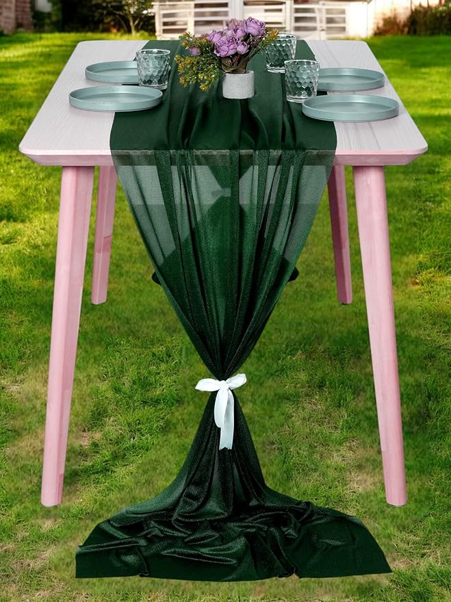 MDS Halloween Chiffon Table Runner - 15 Pack, 29 x 170 Inches, 14ft Each - Sheer Spooky Table Runners for Haunted House Parties, Trick-or-Treat Tables, Witchy Décor, Wedding & Events - Hunter Green