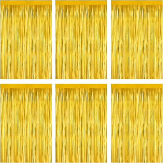 Gold Foil Fringe Curtain 3.3×8.3FT 6 Packs, Metallic Tinsel Curtains Party Streamers for Birthday Graduation Baby Shower Decoration (6pcs,3.3FT×8.3FT, Gold)