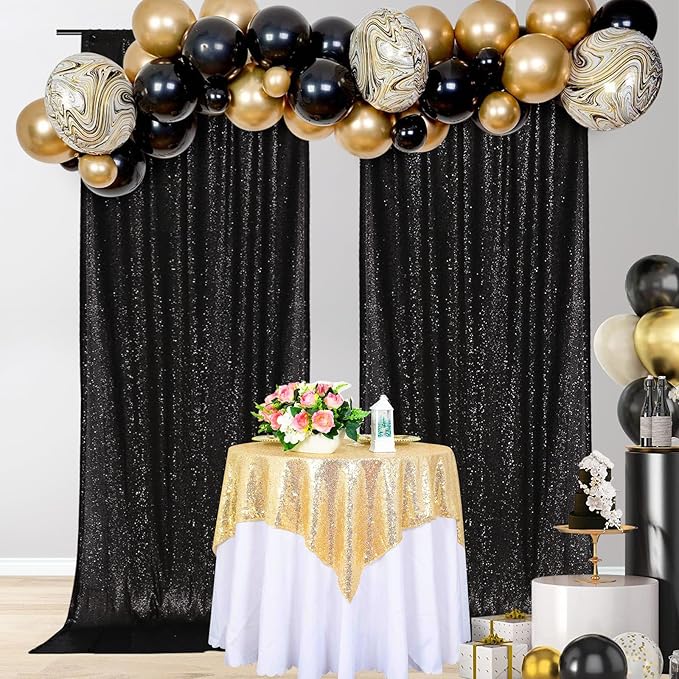 PartyDelight Sequin Backdrop Curtains 2 Panels Black 5Ft x 10Ft Photograph Back Drop Wedding Curtain Special Events