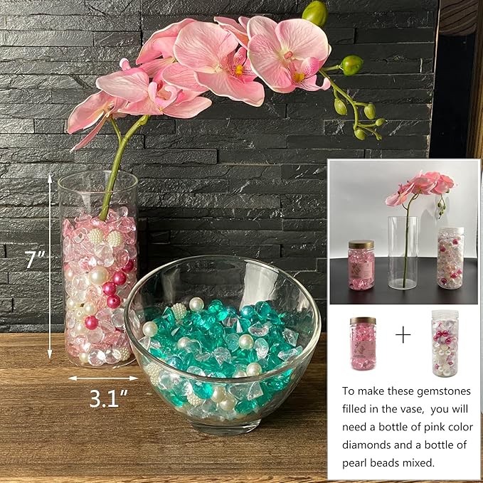 HappyFiller 250 PCS Pink Acrylic Crystals Gems 20 mm Fake Diamonds Party Favors Confetti Wedding Reception Decorations Table Scatter Poppers,Arts Crafts,Vase Fillers,Diving Pool Treasure Jewels