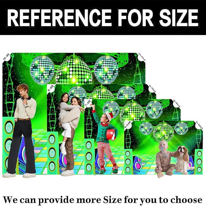 Dance Party Backdrop Retro 80s 90s Theme Stage Dance Ball Music Birthday Party Decoration DJ Photography Background 12 x 10 ft for Baby Shower Picture Photo Shoot Polyester Fabric, Green