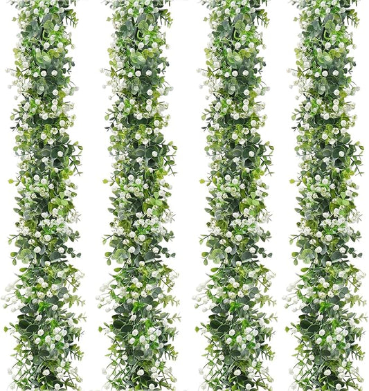 SOMYTING Artificial Eucalyptus Garland 4 Packs 6Ft Faux Eucalyptus Garlands Eucalyptus Leaves Table Greenery Garland Wreath Vines Artificial Vine Plants for Wedding Backdrop Arch Table Party Decor