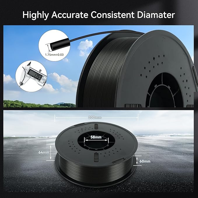 Kingroon 10KG Black PLA Filament 1.75mm 3D Printer Filament Pla Filament Dimensional Accuracy +/- 0.02mm, Fit Most FDM Printer, 1KG X 10 Spools