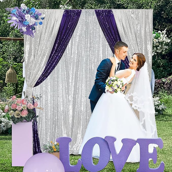 Poise3EHome 4x8ft Purple Sequin Backdrop, Upgrade Shimmer Backdrop for Wedding Christmas Party Photo Booths Event Decorations