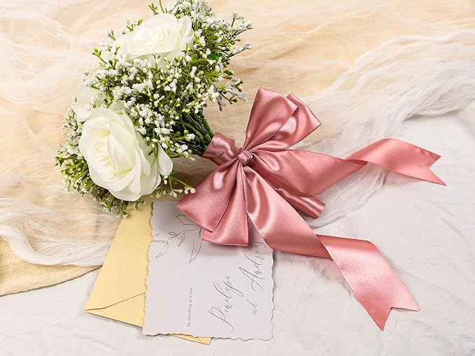Rose Gold Satin Ribbon 1-1/2 inch X Continuous 100 Yards, Single Face Polyester Ribbon Perfect for Gift Wrapping, Flower Bouquet, Wedding Decor, Crafts, Bow Making, Sewing and More