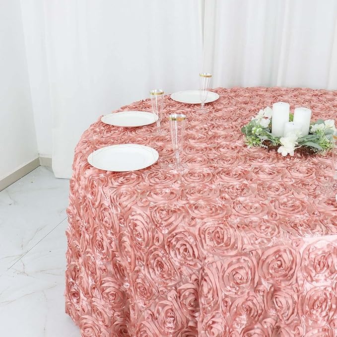 Efavormart 120" Dusty Rose Grandiose 3D Rosette Satin Round Tablecloth for Wedding Party Event Decoration