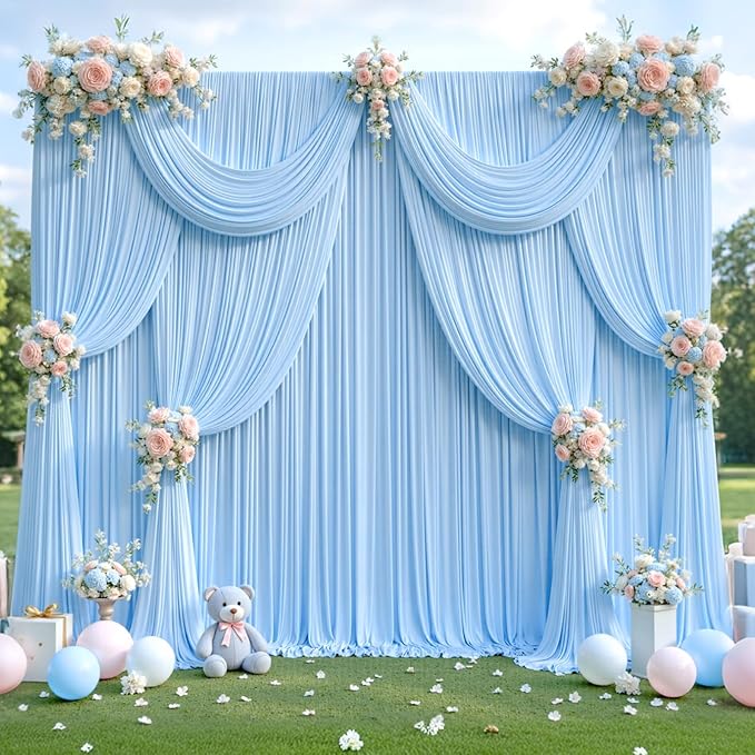 40ft x 12ft Baby Blue Backdrop Curtains Wrinkle Free Backdrop Curtain for Wedding Parties Blue Fabric Backdrops Drapes Back Drop Cloth Bridal Shower Stage Curtains Wedding Decorations for Reception