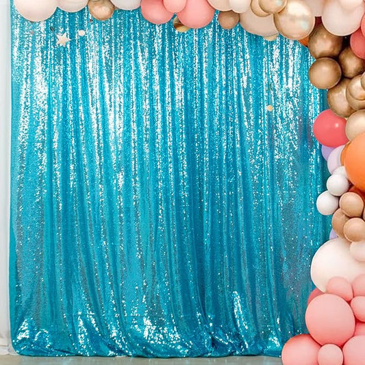 ShinyBeauty Turquoise Sequin Backdrop 10FTx10FT Photo Backdrop for Wedding Aqua Sparkle Drapes for Photograph Glitter Curtain for Shimmer Fabric Background
