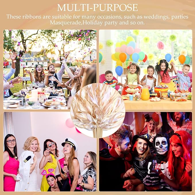 Boao 40 Pieces Mixed Color Ribbon Sticks with Bell, Ribbon Sticks for Stick Party, Streamers for Wedding Birthday Party Celebration Baby Shower Favors(White, Beige, Champagne)
