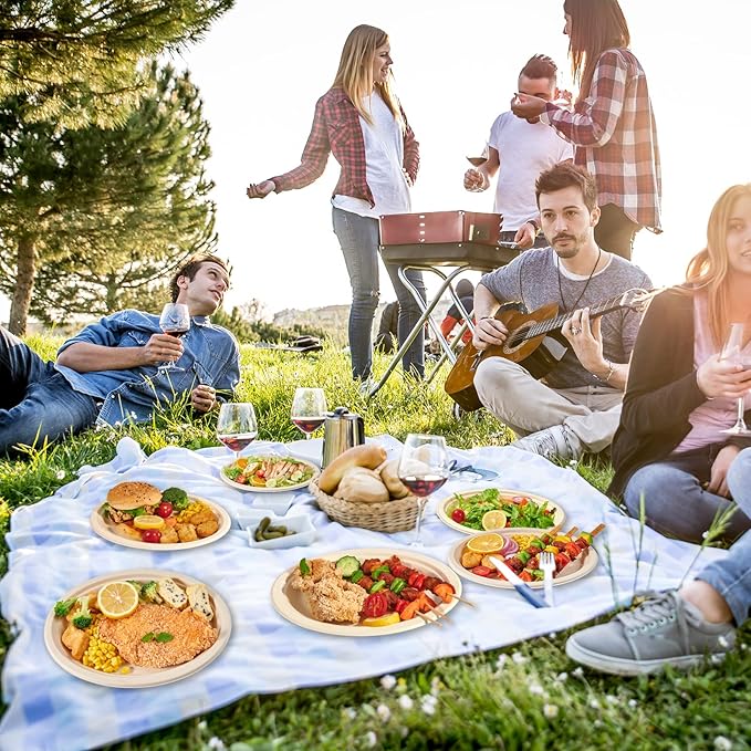 Vplus 100% Compostable Oval Paper Plates 10 inch 125 Pack Super Strong Disposable Paper Plates Bagasse Natural Biodegradable Eco-Friendly Sugarcane for BBQ, Party, Gathering, and Picnic