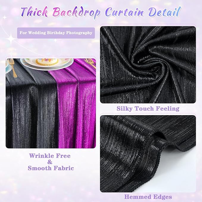 Black Backdrop Curtain 4.8x8FT Halloween Backdrop Sparkly Sequin Party Background Drapes for Birthday Wedding Stage Shimmer Wall Backdrop