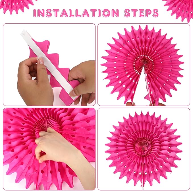 BestoFun 12PCS Paper Fans Peach and Hot Pink Party Decorations Tissue Paper Flowers Decorations for Girl Groovy Birthday Baby Shower Wedding Bachelorette Room Wall Hanging Décor