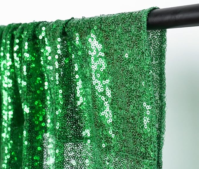 Poise3EHome 2Pcs 3Ft x 8Ft Green Sequin Backdrop Curtain, Glitter Photography Background, Sequence Xmas Thanksgiving Backdrop