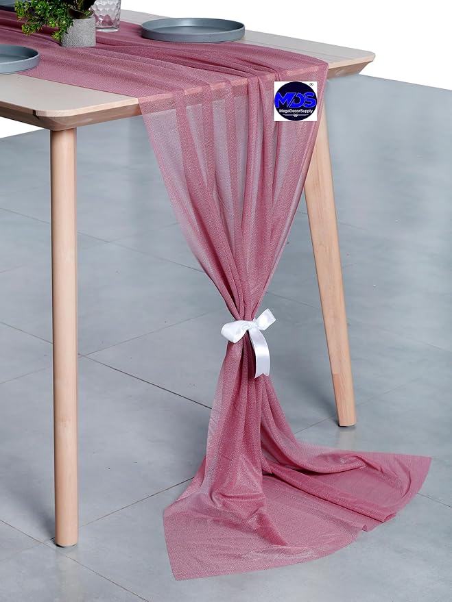MDS 2 Pack 14ft Chiffon Table Runner 29 x 170 Inches Sheer Wedding Runner Romantic Rustic Table Runner for Wedding Decorations, Birthday Parties, Bridal Shower Party Arch Decor - mauva