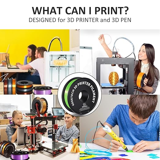 Geeetech Silk PLA Filament 1.75mm 3D Printer Filament Apple Green, Metal-Like Shiny Silk PLA Filament, 1kg (2.2lbs) 1 Spool, Dimensional Accuracy +/- 0.02 mm, Bright Green