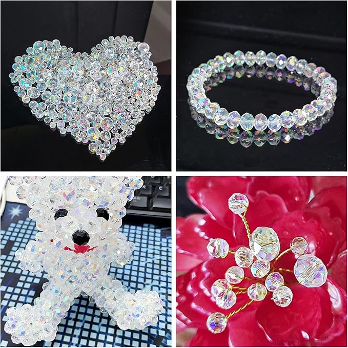 500 Pcs 6mm Round Crystal Glass Beads for DIY Jewelry, Ideal for Bracelets, Necklaces, Pendants, and Handmade Craft Projects(White AB Color)