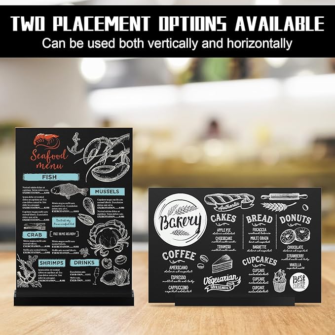 EHWINE Mini Chalkboard Easel Sign Set,4 Pack 6x8 Inch Wooden Boards with Acrylic Base and Liquid Chalk Markers, Reusable Double Sided Tabletop Display for Wedding, Restaurant, Party, Coffee Shop Decor