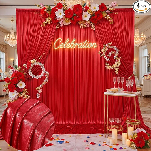 20x10 ft Wrinkle Free Red Sequin Backdrop Curtain for Parties-Thick Not Fall-Off Glitter Backdrop Drapes-2 Panels 5x10ft Shimmer Photo Back Drop Cloth for Wedding Birthday Photography Background