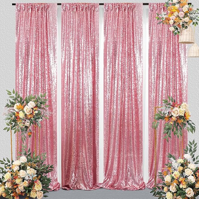 Juya Delight 4Pcs Fuchsia Pink Sequin Backdrop Curtains 2ftx8ft Shimmer Glitter Backdrop Curtain for Birthday Party Wedding Christmas Wall Decoration