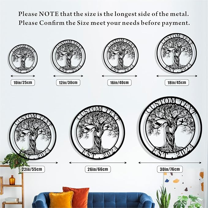 Personalized Tree of Life Metal Sign Wall Art Decor, Custom Wedding Gifts for Couples, Custom Family Name Sign, Christmas Valentine's Day Housewarming Gifts